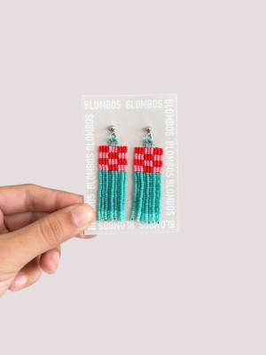 Aros cuadros rojo/rosado y turquesa1