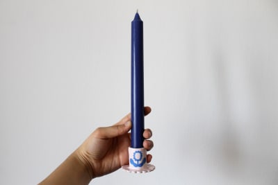 Portavela ondas rosado con flor azul2