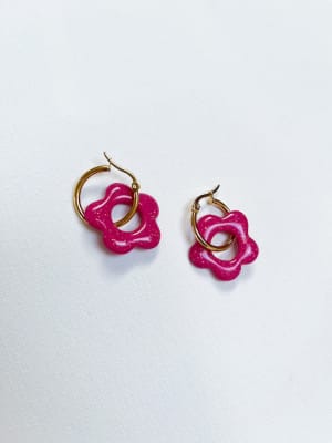 Aros flor fucsia brillo