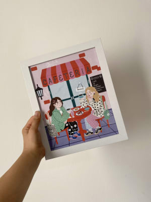 Café con amigas con marco 20x25 cm blanco1