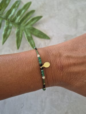 Pulsera Bendita Verde Negro Oro2