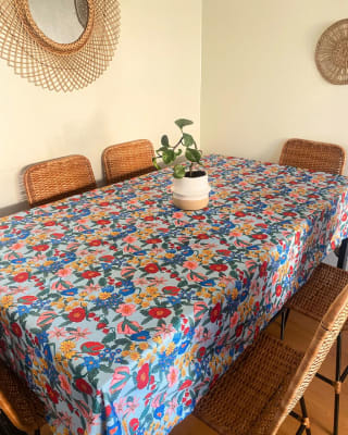 Mantel lona impermeable Casa en Flor Celeste 150x250