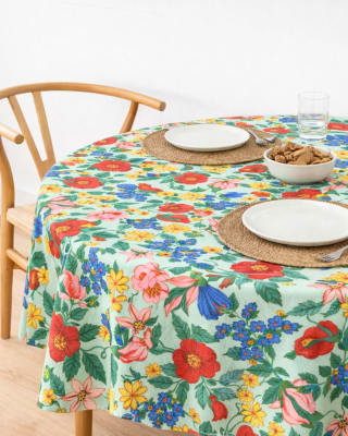 Mantel lona impermeable Casa en Flor Verde 150 diametro