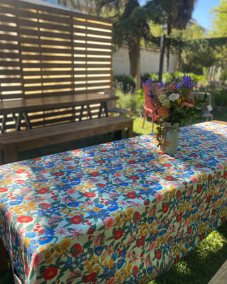 Mantel lona impermeable Casa en Flor Verde 300x1501