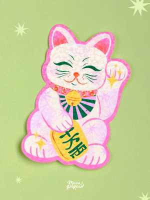 Sticker Gato Suerte Blanco Holográfico