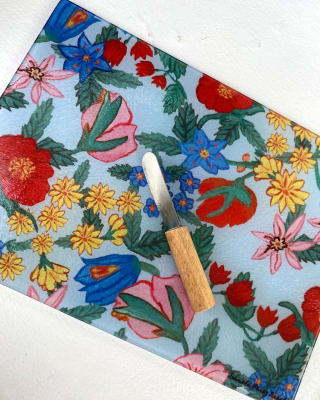 Tabla de vidrio Casa en Flor Flores celeste