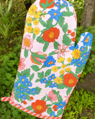 Guante cocina Casa en Flor rosado