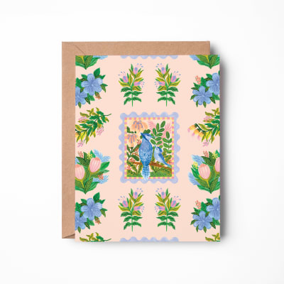 Tarjeta de felicitación con pájaros y flores