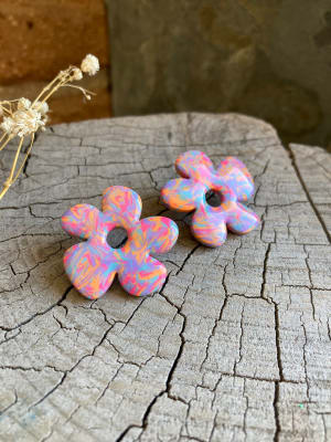 Aros Flor Rosa y Lila