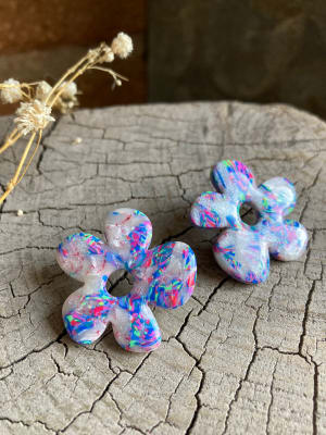 Aros Flor Translucido y Azul