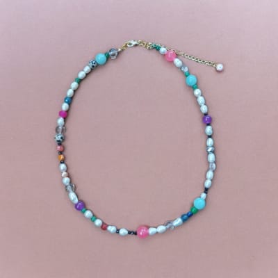 Collar Perlas y Piedras Colores Pro1