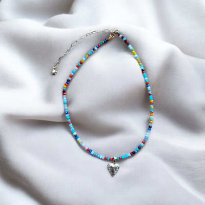 Collar Piedras colores Dije Relicario Corazón2