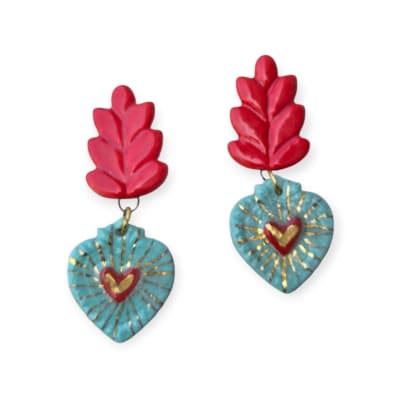 Aros corazon celeste y Rojo