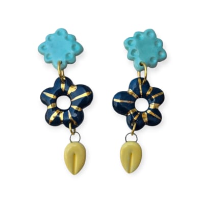 Aros flor negro y amarillo