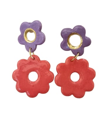 Aros Floral Lila - Rojo