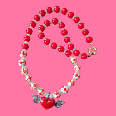 Collar rojo vidrio soplado