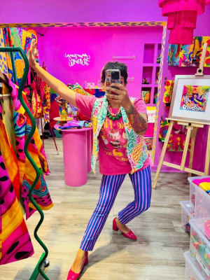 Patas Rayas azul y fucsia