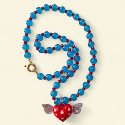 Collar azul/ rojo vidrio soplado