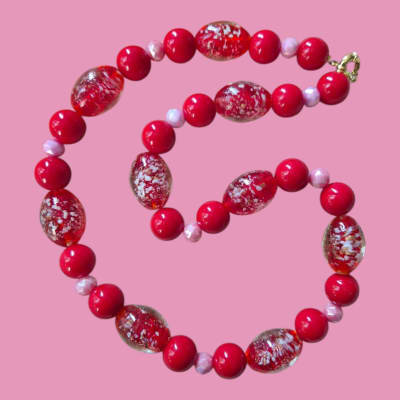 Collar Vidrio pintado Rojo/Rosa
