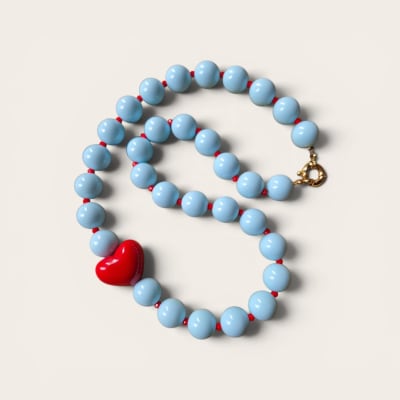 Collar Celeste Corazón Rojo
