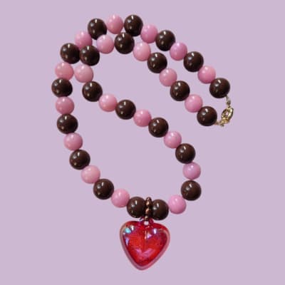 Collar Café/Rosa/Corazón Traslúcido