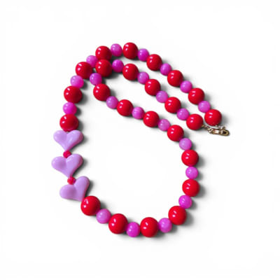Collar Rosa/Rojo/3 corazones
