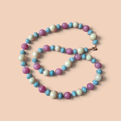Collar Marfil/piedras Rosa y Celeste