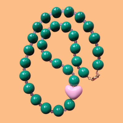 Collar Verde/Cuarzo Rosa Corazón1