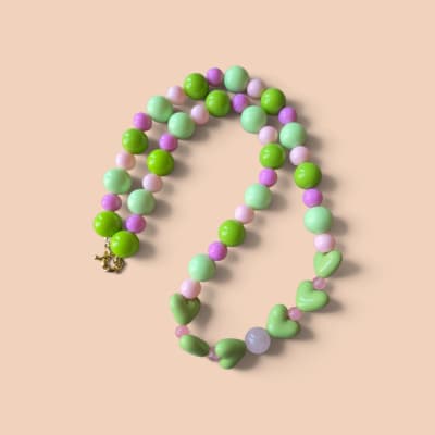 Collar Verde/Rosa corazones1