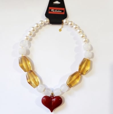 Maxi Collar Cuentas acrilicas geométricas traslucidas y ámbar