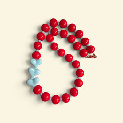 Collar Rojo/Celeste 3 corazones