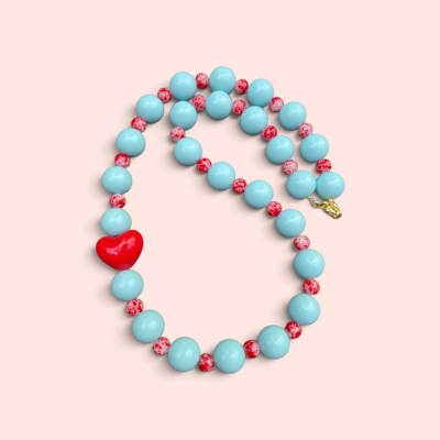 Collar Celeste/Print Rojo Corazón1