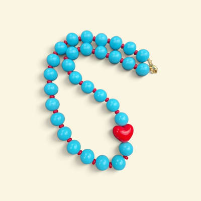 Collar Turquesa/Rojo corazón1