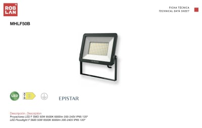 PROYECTOR 50W 6500K NEGRO ROBLAN