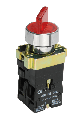 SELECTOR 2 POS.FIJA 22MM M/CORTA 1NA C/LED ROJO 220VAC PE1