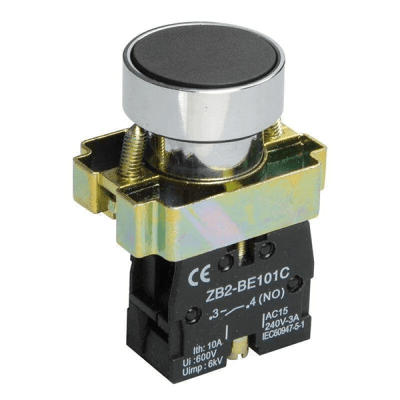 PULSADOR RASANTE NEGRO 1NA 22MM PE