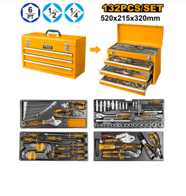 CAJA DE HERRAMIENTAS INGCO CON CAJA METALICA  132 PCS