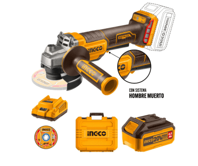 ESMERIL ANGULAR INGCO BL C/HM INDUSTRIAL +1BATERÍA-CARGADOR-10DISCOS 4 1/2 20V 115MM