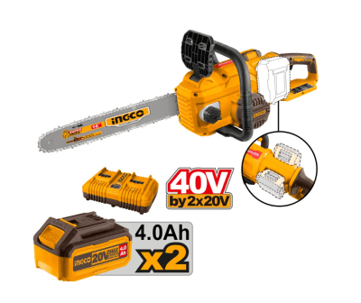 MOTOSIERRA INGCO BL INDUSTRIAL +2BATERÍAS 4AH Y CARGADOR RÁPIDO DOBLE 40V 16