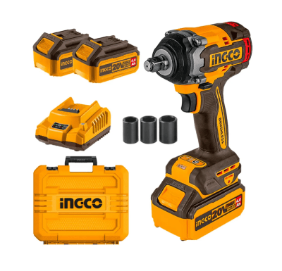 PISTOLA DE IMPACTO INGCO BL +2BATERÍAS 4AH Y CARGADOR 1/2