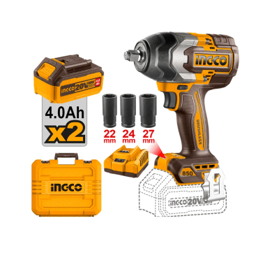 PISTOLA DE IMPACTO INGCO  BL +2BATERÍAS 4AH Y CARGADOR 1/2