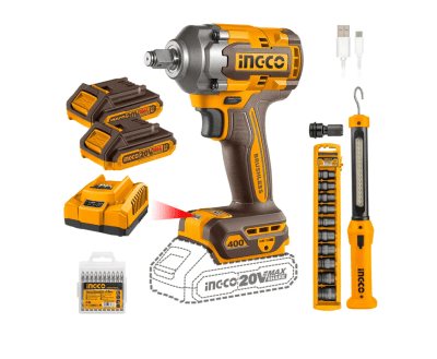 PISTOLA DE IMPACTO INGCO BL +2BATERÍAS +10DADOS +LINTERNA 1/2