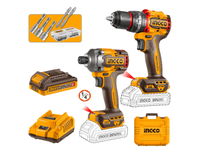 SET INGCO TALADRO PERCUTOR Y ATORNILLADOR DE IMPACTO +2BATERÍAS 2AH Y CARGADOR BL 20V1
