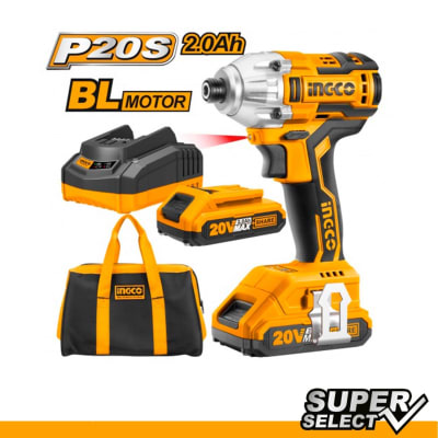 ATORNILLADOR INGCO DE IMPACTO BL 2 BATERIAS + CARGADOR 20V 1/4in
