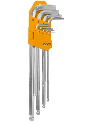 SET INGCO LLAVES ALLEN PUNTA DE BOLA LARGA INDUSTRIAL 9 PIEZAS 1.5-10MM
