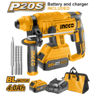 ROTOMARTILLO INGCO SDS PLUS 20V 1.5J 1BTR 4AH+CARGADOR+ACCESORIO1