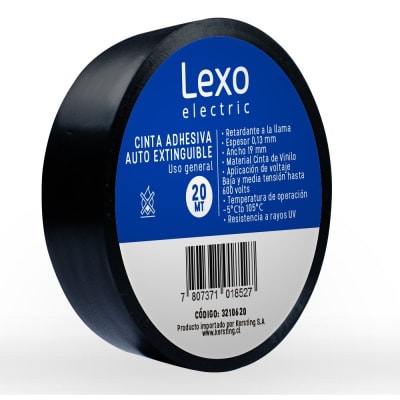 CINTA AISLANTE LEXO AUTOEXTINGUIBLE 19MMX20 MTS NEGRA