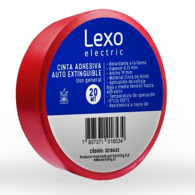 CINTA AISLANTE LEXO AUTOEXTINGUIBLE 19MMX20 MTS ROJA1