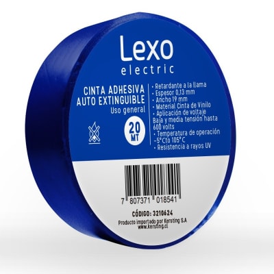 CINTA AISLANTE LEXO AUTOEXTINGUIBLE 19MMX20 MTS AZUL