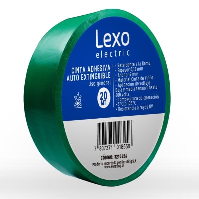 CINTA  AISLANTE LEXO AUTOEXTINGUIBLE 19MMX20 MTS VERDE